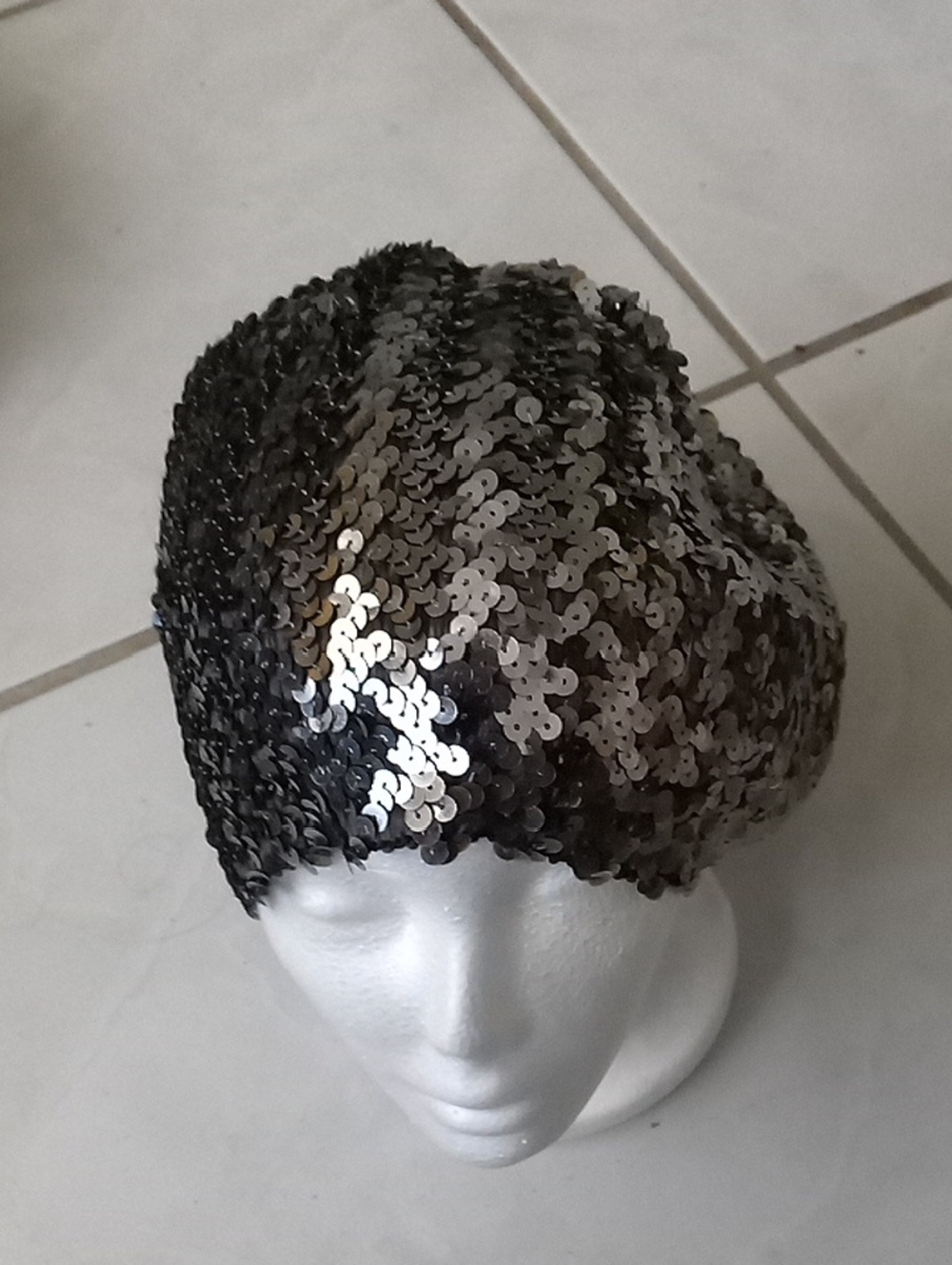 Sequin Beanie Hat - Black/Silver Shimmer
